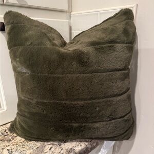 Adrienne Landau Olive Faux Fur Pillow Soft Feather Down Filled